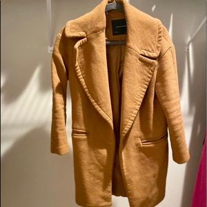 Zara Basic Double Breasted Lapel Camel Coat